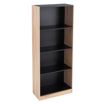Librería 4 estantes negra y roble de 60x29x147 cm