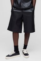 pantalon deportivo de cuero sintetico con relieve y cintura elastica negro