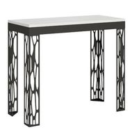 consola extensible de diseno en madera y acero antracita kiza evolution-color blanco-soporte 2 pies-alargaderas 5 extensiones