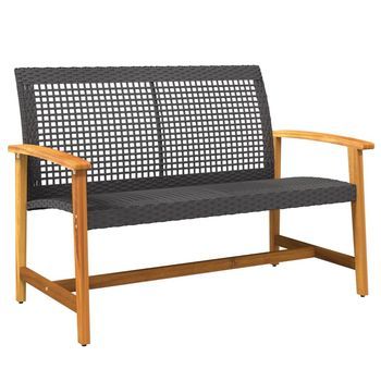 Banco De Jardín | Banco Exterior Madera De Acacia Y Ratán Pe Negro 112 Cm