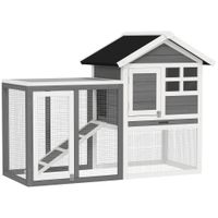 pawhut jaula para conejos con zona abierta techo asfaltico bandeja extraible y rampa para exterior 122x626x92 cm gris