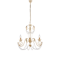damasco - lampara de hierro lacado marfil con decoracion efecto decape y acabados oro antiguo con pedreria de cristal 3 luces 120 - o47