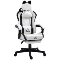 homcom silla gaming con orejas altura ajustable reposapies retractil blanco