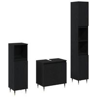 juego de muebles de bano  armario de bano 3 piezas roble negro 30 x 30 x 190 cm