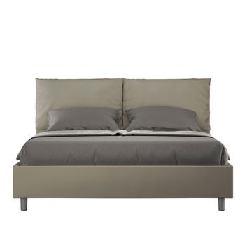 Cama Con Somier Acolchada 160x210 Cuero Sintético Capuchino Antea