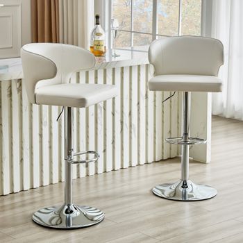 Set De 2 Taburetes De Bar - Mueble De Cocina - Pu Y Metal - Blanco (49.7x45x110cm)
