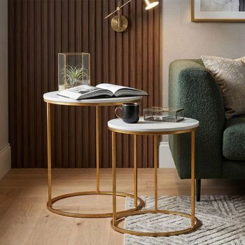 Mesas de mármol y metal dorado ø cm 52x63 y 42x53