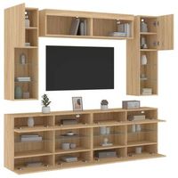 6 uds muebles tv de pared  mueble de salon  armario tv con luces led roble sonoma cfw780629