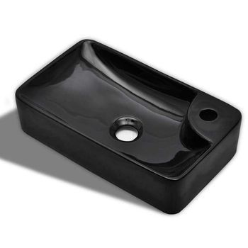 Lavabo De Cerámica Con Agujero Para Grifo Negro Vidaxl