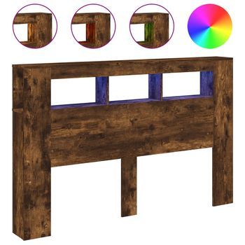 Cabecero Cama Led | Panel De Cabecera Madera Ingeniería Roble Ahumado 160x18,5x103,5 Cm