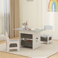mesa infantil con 2 sillas con 6 cajones de tela gris claro aiyaplay
