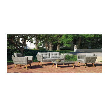 Conjunto De Sofá 2 Plazas Con Sillones Y Mesa De Centro Exterior