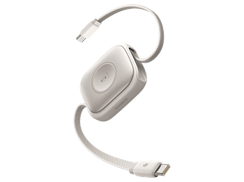 Cable USB-C - Baseus All-in-One retráctil, 90 cm, Tipo C a C, Universal, Carga rápida, 100W, SmartWatch 2.5W, Blanco Starlight