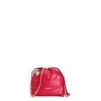 minibolso con cierre de cordon y bandolera de cadena con elegantes hilos hot pink