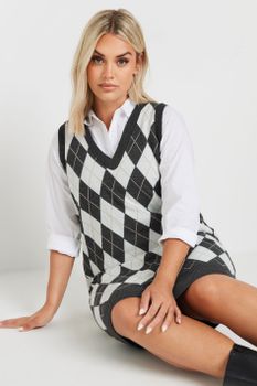 Limited Collection Curve Black Argyle Check Vest Dress, Mujer Curvy Y Tallas Grandes, Limited Collection