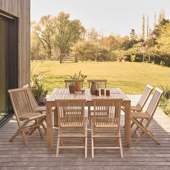 Salón De Jardín De Madera Teca Maciza Extensible Para 6/8 Pers.