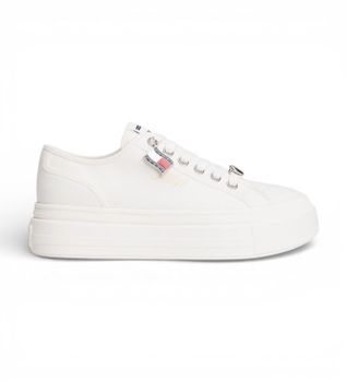 Tommy Jeans para mujer. EN0EN02959 Zapatillas de lona con plataforma y colgantes blanco (36), 3 a 5cm, Cordones, Casual