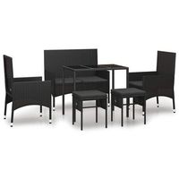 conjunto muebles de jardin 6 uds  mesa y sillas y cojines ratan sintetico negro