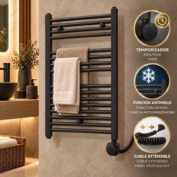 Kibath Secatoallas Radiador Eléctrico De 80 Cm X 50 Cm Acabado Negro Mate Fabricado En Acero