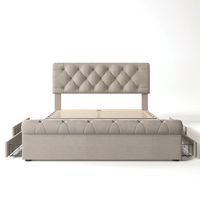 cama tapizada en tela de lino 140x200cm con 2 cajones cabecero regulable natural claro