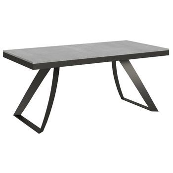 Mesa De Comedor Rectangular De Roble Claro Lina 160 Cm-color Gris Cemento-ancho Extensible
