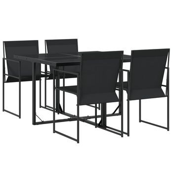 Juego De Comedor Para Jardín 5 Uds | Conjunto Mueble Jardin Mesa Y Sillas Textilene Negro
