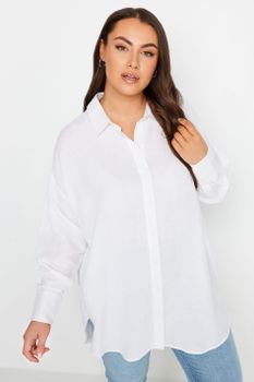 Yours Camisa Amplia Blanca Mezcla De Lino, Mujer Curvy Y Tallas Grandes, Yours