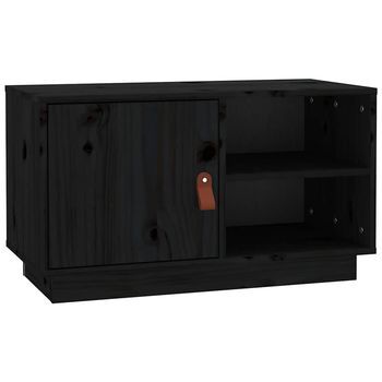 Mueble De Tv De Madera Maciza De Pino Negro 70x34x40 Cm Vidaxl