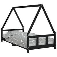 cama individual  cama infantil  estructura de cama para ninos madera de pino negro 90x200 cm