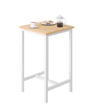 Mesa De Bar, Mesa Alta De Cocina, Mesa Alta, Estructura Metálica, Roble Claro + Blanco