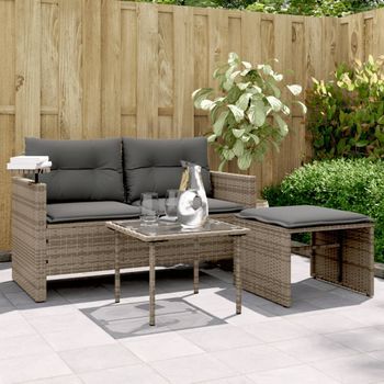 Set De Sofá De Jardín 3 Uds | Conjunto Mueble Jardin Mesa Y Sillas Y Cojines Ratán Sintético Gris Cfw5163886