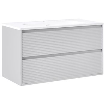 Mueble De Baño Suspendido Con Lavabo Frente De Mdf 2 Cajones 100 X 46 Cm Gris Bahia