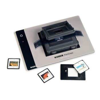 Set de digitalización KAISER FilmCopy Vario Kit 2458 con mesa de luz LED y soportes para diapositivas y película