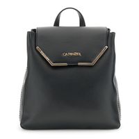 mochila estructurada con solapa efecto piel con esquinas metalicas black taglia unica
