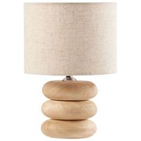 lampara de mesa moderna pantalla de tela de lino de algodon 30 cm una luz base de madera de mango marron claro betwa