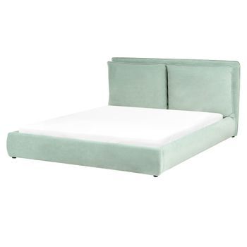 Cama Moderna 160 X 200 Cm Tapicería De Terciopelo Con Cabecero Acolchado Verde Menta Bajonna