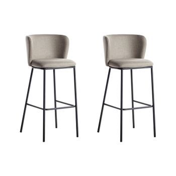 Conjunto De 2 Sillas De Bar Modernas Taburetes Asiento Tapizado Poliéster Sin Reposabrazos Respaldo Curvo Patas Negras Gris Pardo Mina