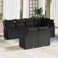set de sofas de jardin de 7 piezas con cojines negro ratan poliester v3499 unico  negro