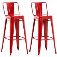 juego de 2 taburetes de bar de metal de diseno industrial con reposapies rojo 100001084