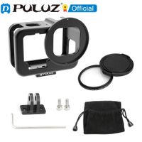puluz para gopro hero13 12 11 10 9 carcasa protectora negra reforzada de aleacion de aluminio cnc con marco y lente uv de 52 mm