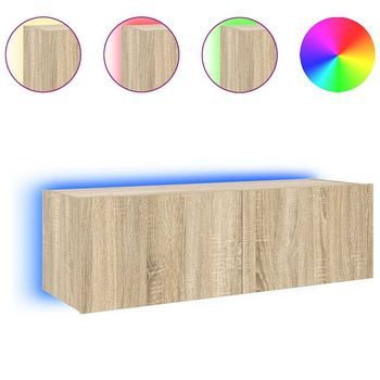 Mueble De Tv De Pared Con Luces Led Roble Sonoma 100x35x31 Cm Vidaxl