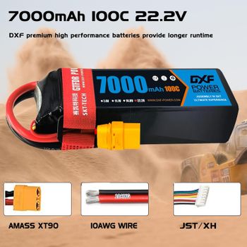Batería Lipo DXF 6S 22.2V 7000mAh 100C con Carcasa Flexible y Conector XT90 para Coche, Camión, Tanque, RC, Buggy, Truggy, Carreras y Modelismo