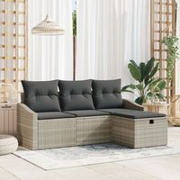 juego de sofas de jardin de 4 piezas con cojines gris claro ratan poly v7023 unico  beige