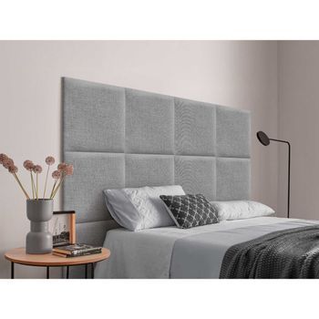 Dhome Cabecero Tapizado Para Camas De 135cm Compuesto De Paneles Autoadhesivos Intercambiables De Lino Natural Cama Lujo Dormitorio Acolchado (gris