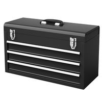 costway caja de herramientas de metal portatil con 3 cajones y bandeja de almacenamiento sistema de doble pestillo 52 x 21 x 30 cm