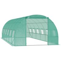 outsunny invernadero de tunel 8x3x2 m acero y pe 140gm cultivo plantas tomates verduras con 12 ventanas y puerta enrollable verde   aosom espana