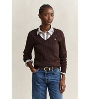 gant para mujer 4800101 jersey de punto de ochos con cuello de pico en algodon elastico marron s casual clasico manga larga