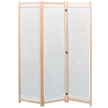 Biombo Divisor De 3 Paneles De Tela Color Crema 120x170x4 Cm Vidaxl