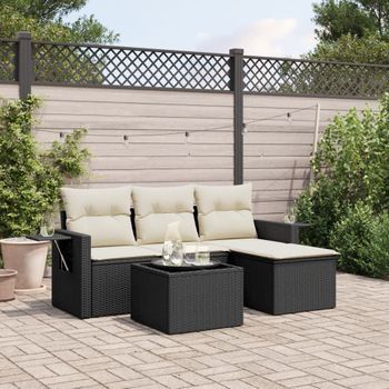 Conjunto De Sofás Jardín 4 Uds | Mueble Jardin Mesa Y Sillas Con Cojines Ratán Sintético Negro Cfw132995
