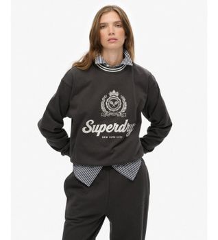 Superdry para mujer. W2012468A Sudadera Country Club negro (S), Casual, Algodón, Manga larga